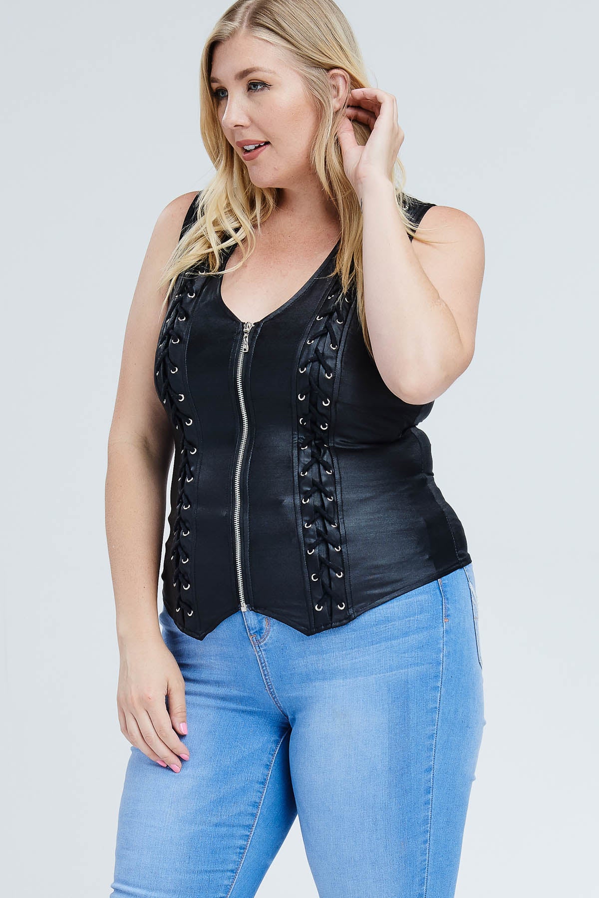 Plus Size Oh Yes Front Lace Detail Top