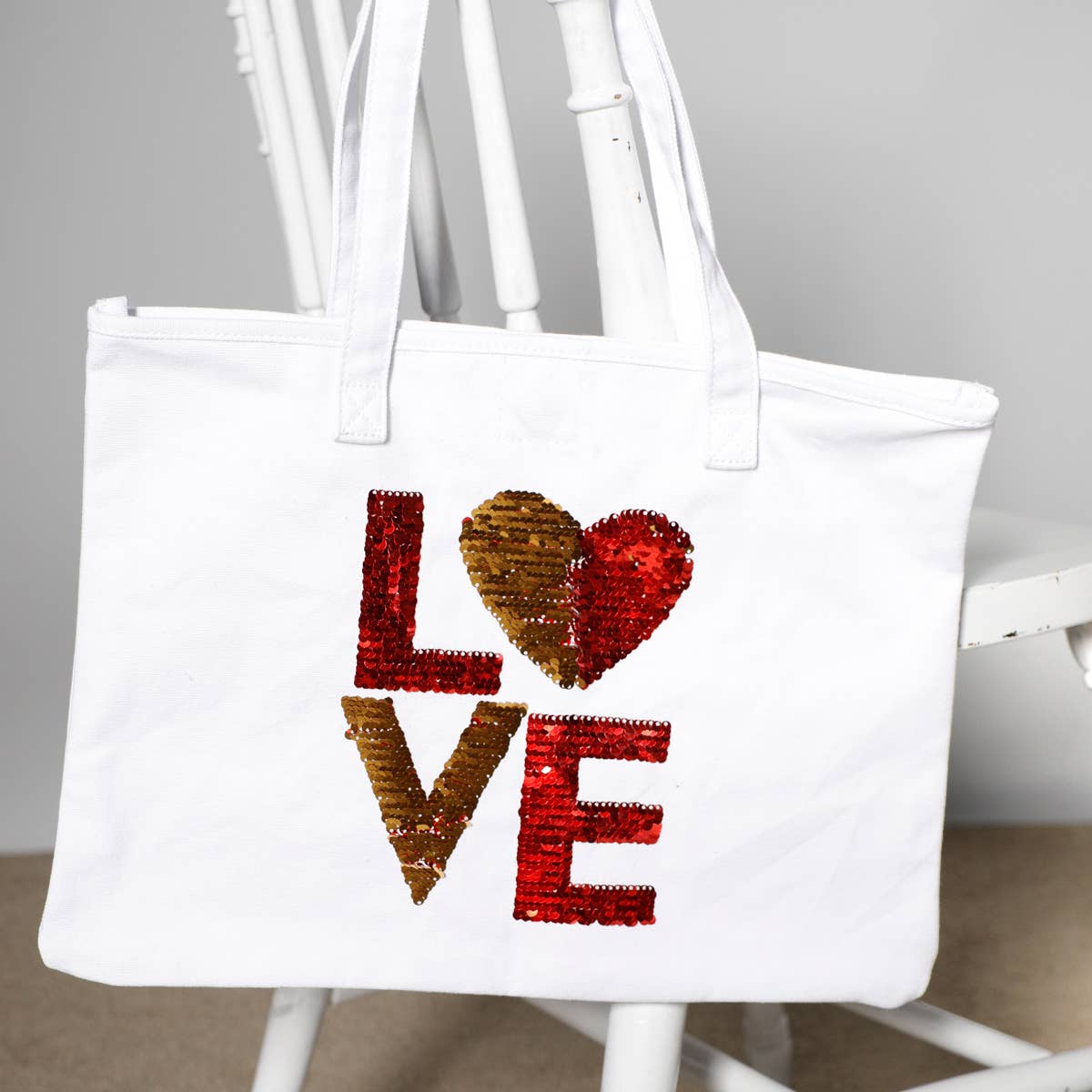 Load image into Gallery viewer, Sequin LOVE tote
