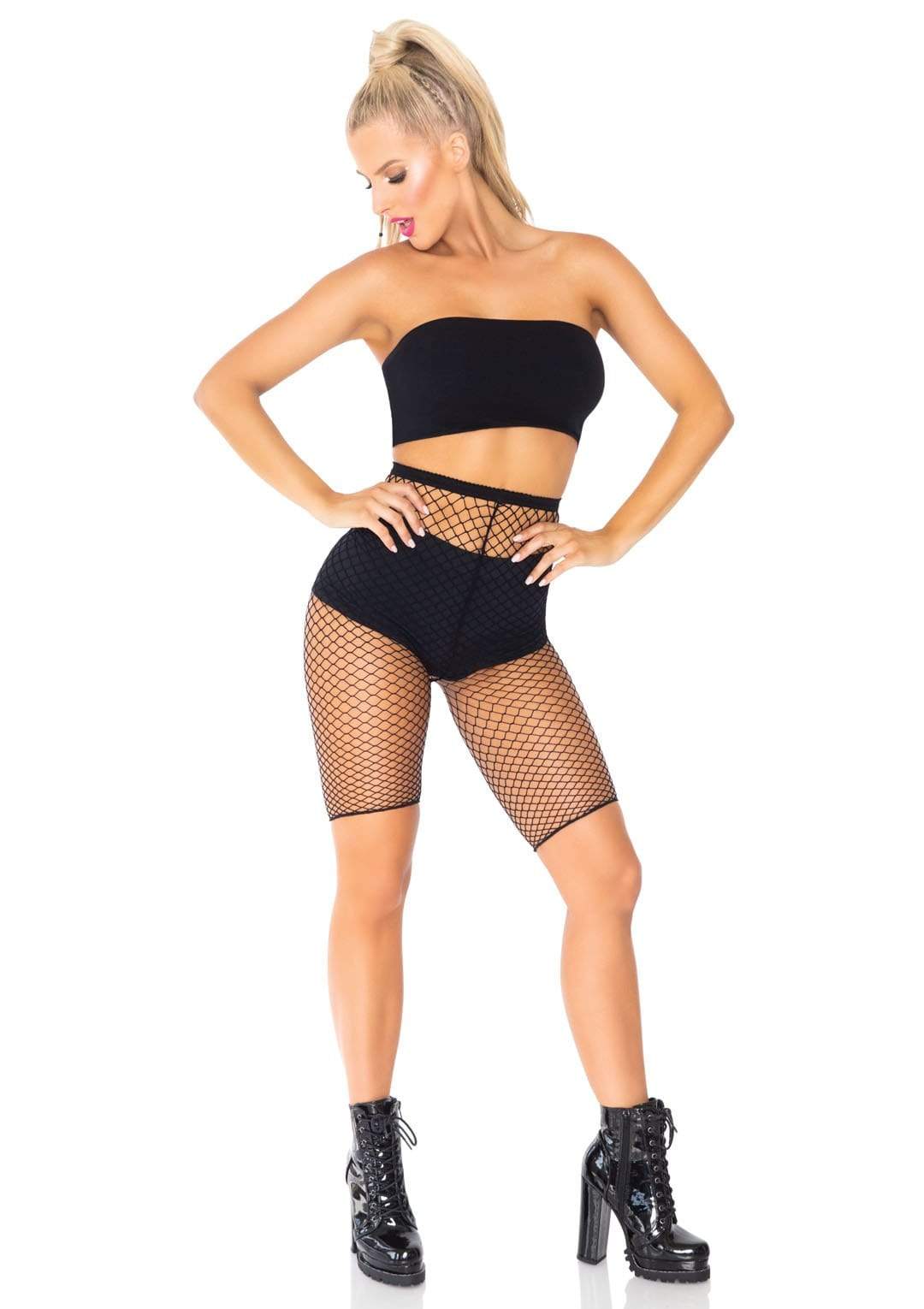 Load image into Gallery viewer, Trouble Maker Fishnet Biker Shorts
