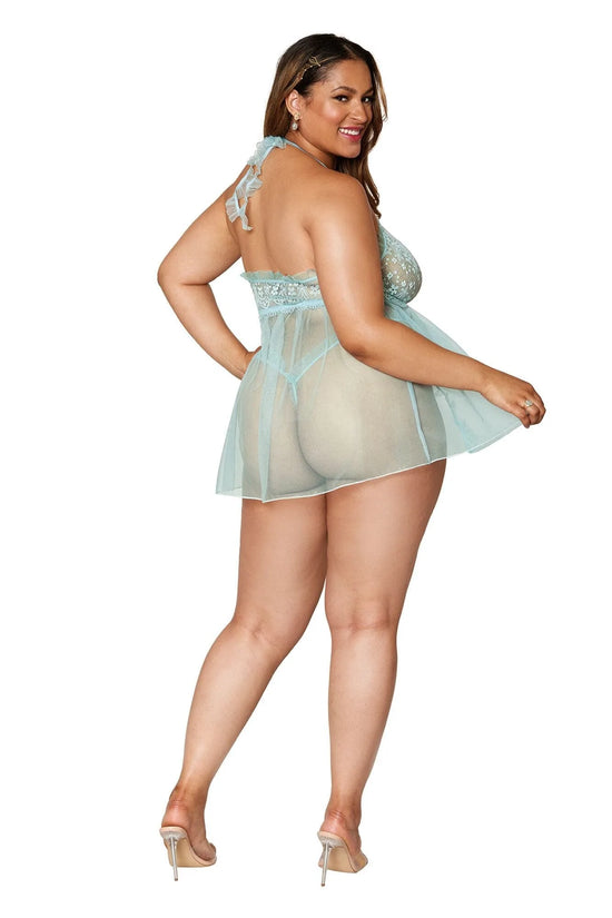 Queen Size Stretch Lace & Mesh Babydoll